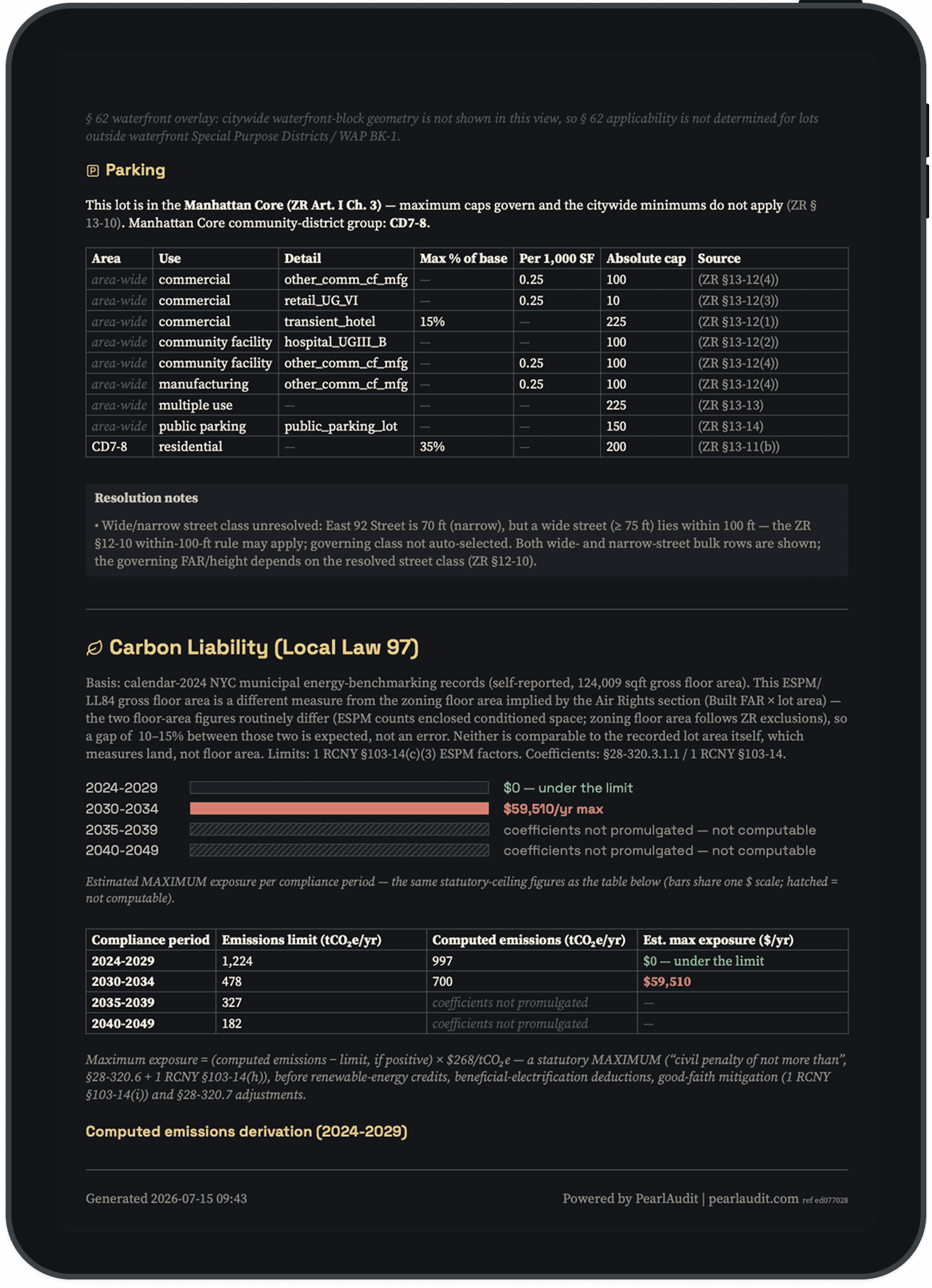 Sample PearlAudit dossier in the Obsidian theme